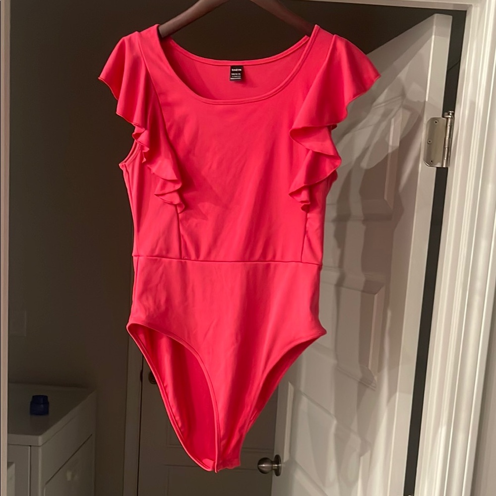 Pink Ruffle cap sleeve body suit